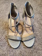 Top Moda Silver Strappy Heels Size 9 Formal Wear Strappy Sparkly