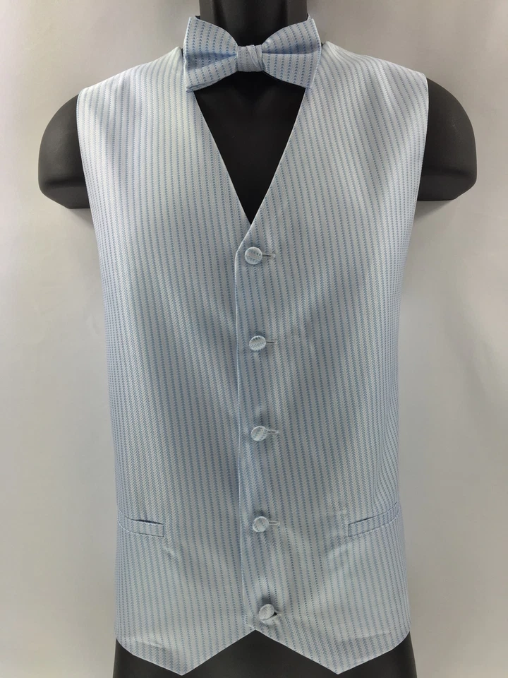 Rucci Chillino Men's Vest White with Blue Two Pockets Bow Tie Hanky Sizes L - 2X - Image 2 of 4