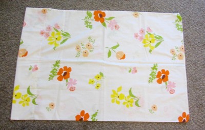 1 VTG Sears Perma Prest Pillow Cases Orange Pink Flowers 1960s -70's MCM Single