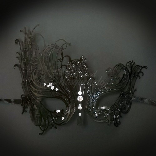 Couple's Masquerade Masks | Leather Filigree Metal Masquerade Masks - Picture 4 of 4
