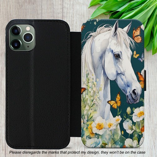 WHITE HORSE FLIP CASE FOR IPHONE SAMSUNG GOOGLE BLACK WALLET PHONE COVER GIFT - Picture 5 of 18