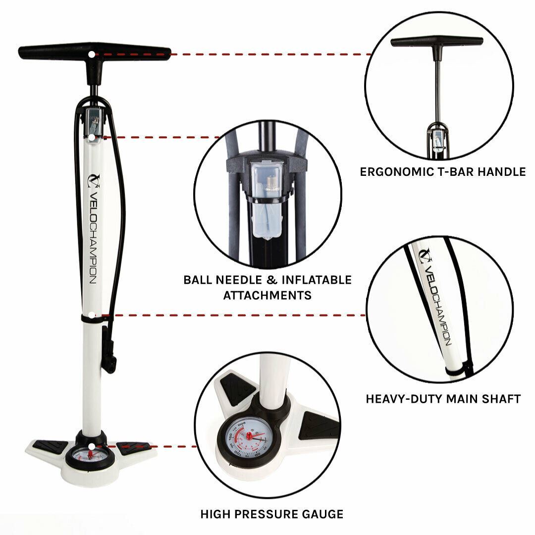 VeloChampion Bicycle Track Pump Pressure Gauge Cycle Tyre Pump Bike