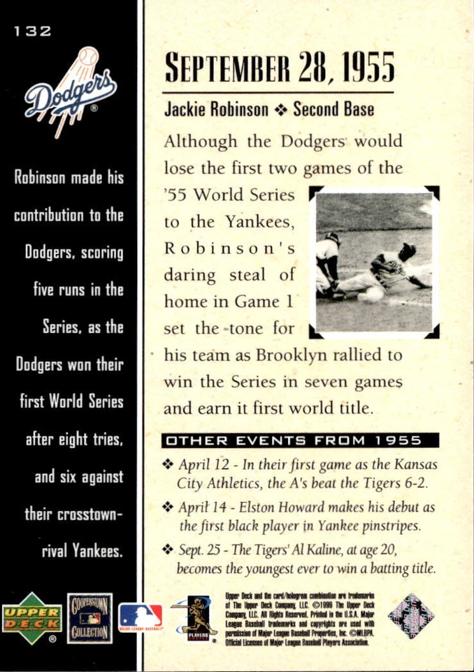 1999 Upper Deck Century Legends Jackie Robinson #132 - Image 2 of 2