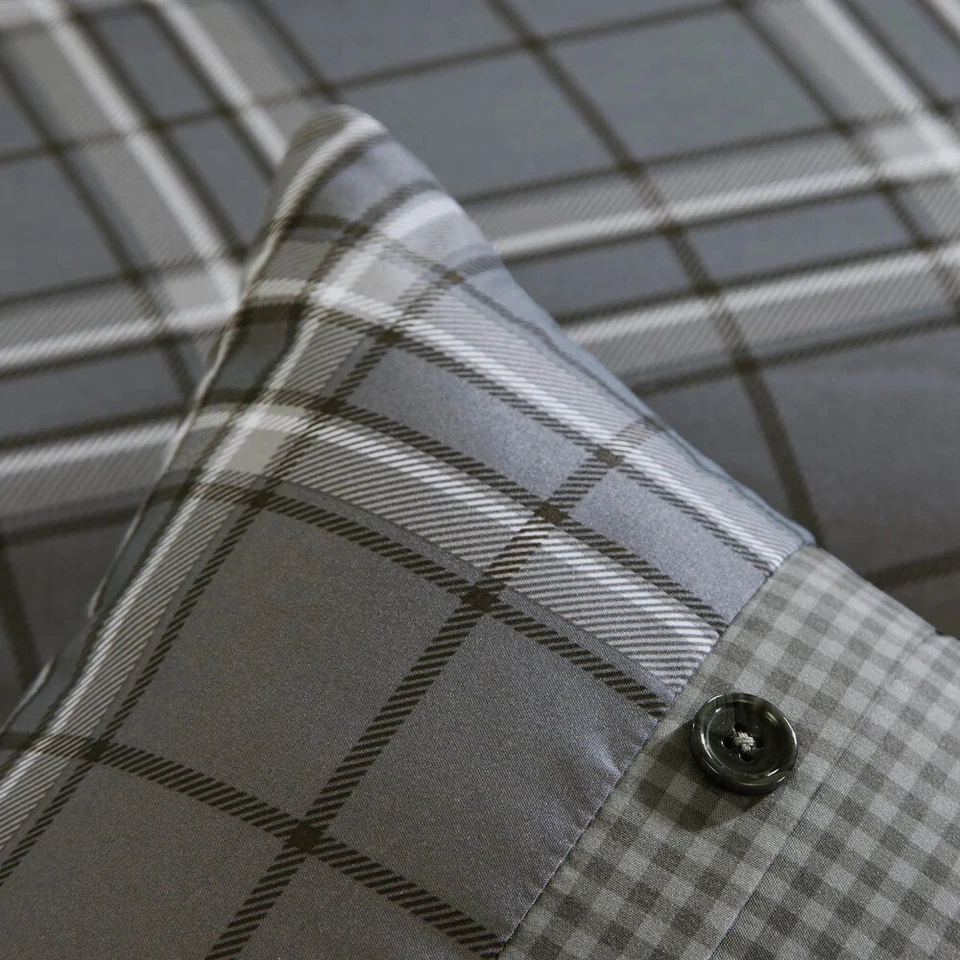 HERMOSO JUEGO DE EDREDÓN MODERNO CLÁSICO NEGRO BLANCO GRIS ROJO A CUADROS ACOGEDOR RAYAS Foto 3 de 4