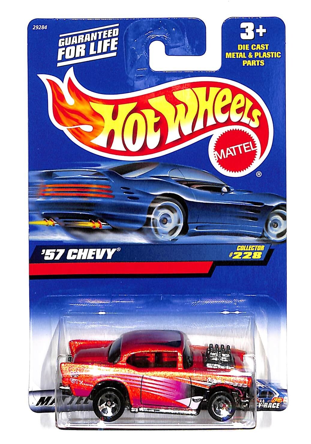 2000 Hot Wheels Mainline/Collector #228 '57 CHEVY Orange w/Chrome 5 Spoke Wheels