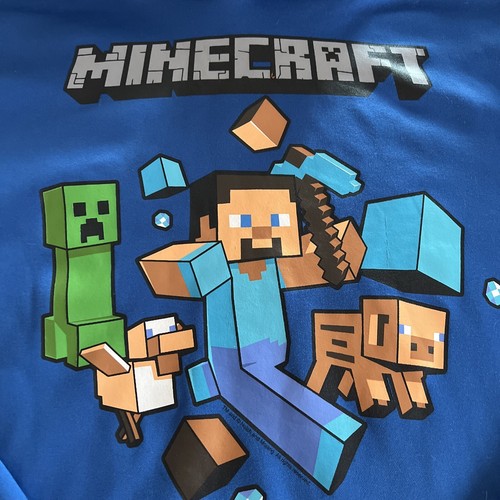 Mojang Jinx Minecraft Boys Blue Creeper Steve Pig Long Sleeve Hoodie XXL 18 - Picture 2 of 8