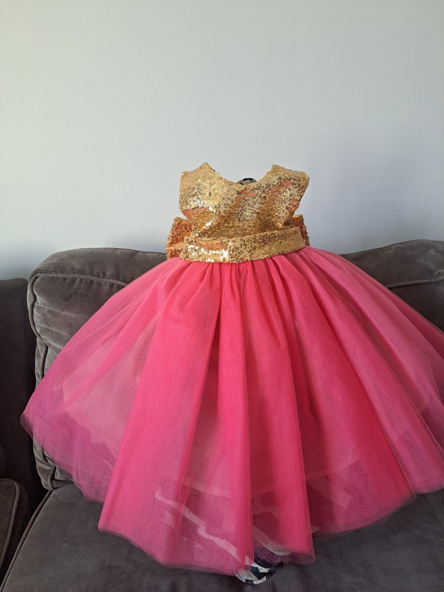 Beautiful girl's dress, gold and pink, 12 months (one year old)