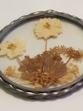 Vintage 4.5" Pressed Flowers Lasting Impressions SUN CATCHER pewter frame USA