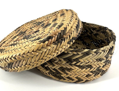 Tarahumara Small Pine Needle Basket Doubleweave  Mexico Original Tag 2''x4''