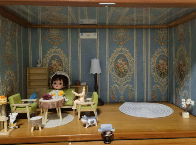 10pcs Retro Relief Wallpaper Dollhouse Miniature1:12 Funiture Room Decoration