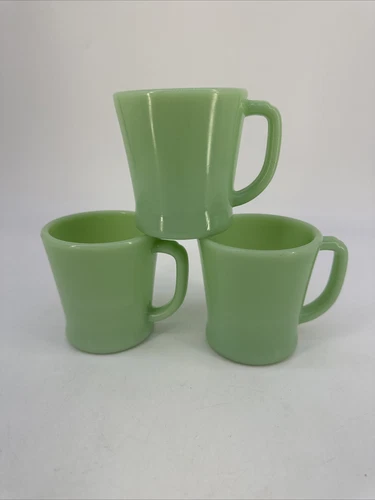 Lot of 3 Vtg Fire King Jadeite Mugs D Handle Green Milk Glass rolled