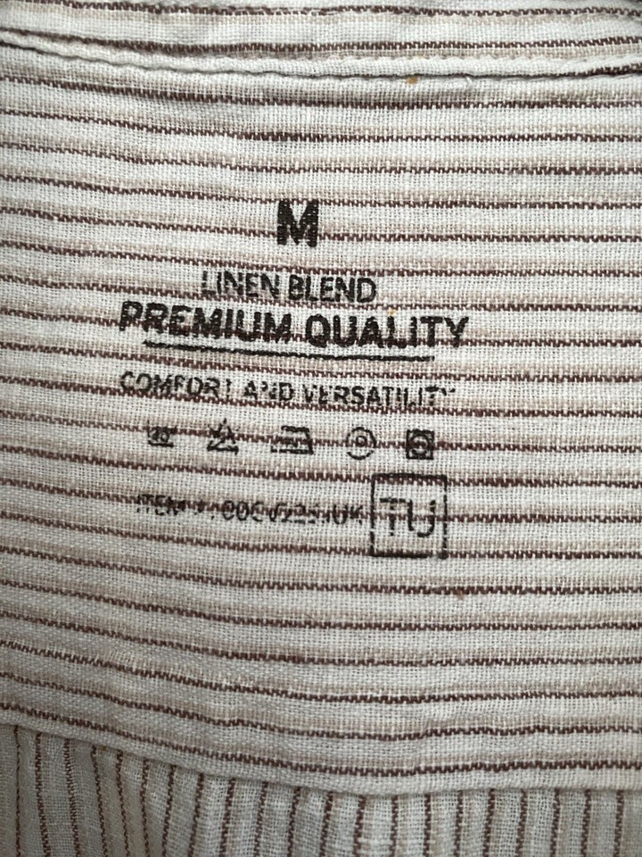 TU SAINSBURYS Men's Striped Cotton Linen Blend Shirt Short sleeve Size