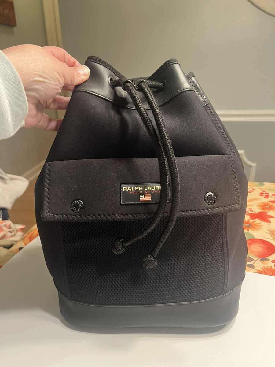 Ralph Lauren Drawstring Black Bucket One Shoulder Bag Vtg 1990's