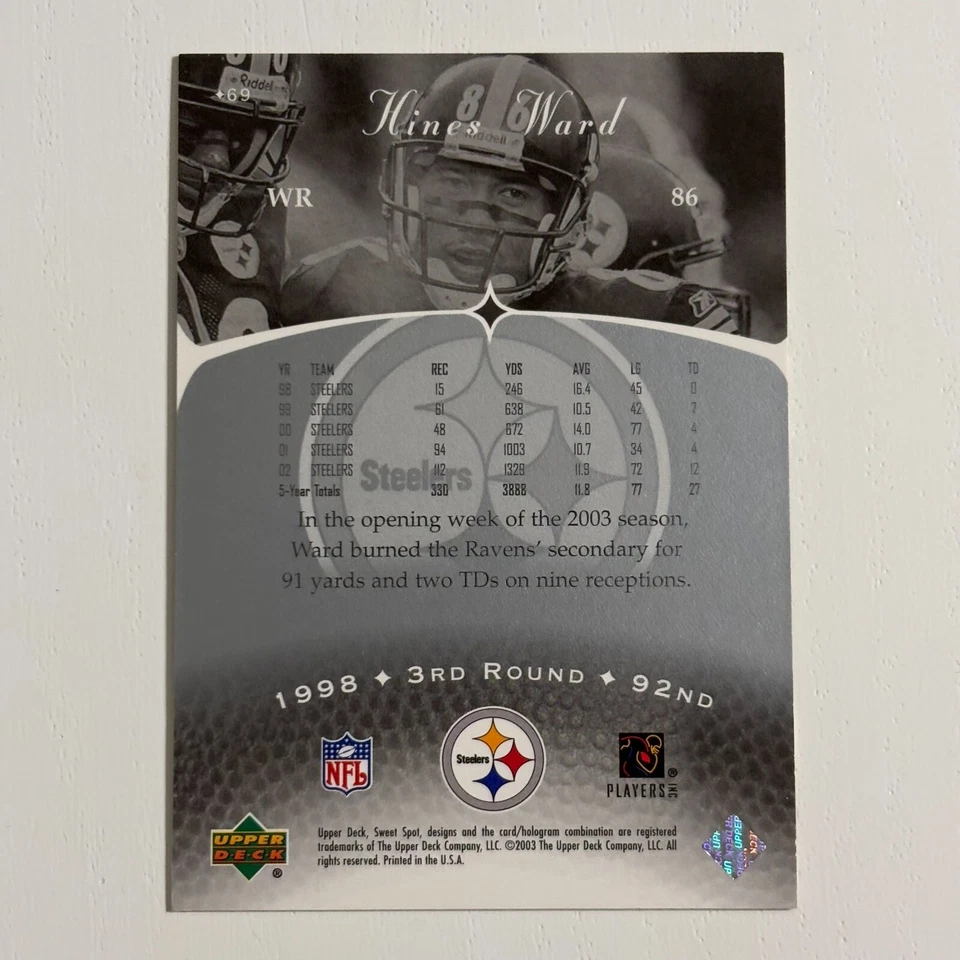 2003 Upper Deck Sweet Spot #69 Hines Ward - STEELERS - BUY 2 GET 2 FREE - Image 2 of 2