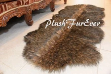 24"x59" BLACK TIP Coyote Brown Exotic Faux Fur Plush Sofa Floor Runner Rugs A4