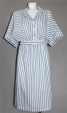 VTG Bonnell Striped Batwing Lightweight Belted Upper Buttons Dress Wm's L? EXC