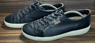 Ecco Soft 7 Mens Size 10.5 -EU 44 Shoes Black Leather Sneakers Lace