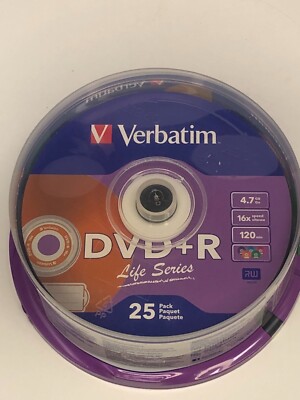 Verbatim 25 Count Spindle DVD-R  4.7 GB 16X Life Series New/Sealed Disk
