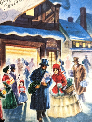 Vtg UNUSED 1940's Crinoline Lady Grandfather Christmas Greeting Card (EB8625)
