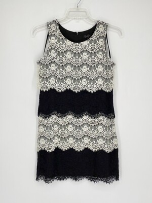 Jessica Simpson Black & White Sleeveless Tiered Lace Dress Womens Size 4 |  eBay