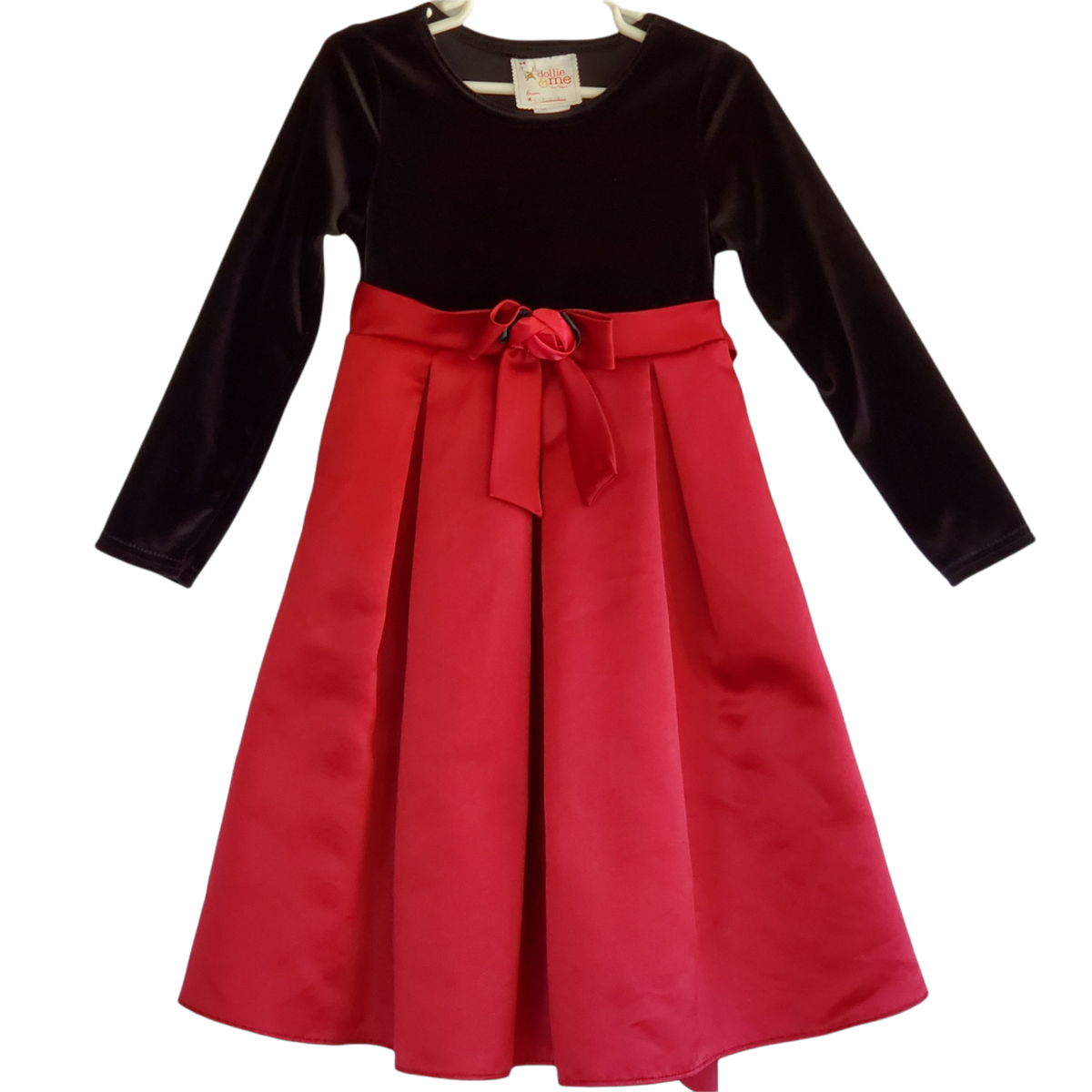 Dollie & Me Holiday Party Dress Girls 6 Black & Red Flared Lined Long Sleeve