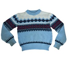 VTG 80  s Baby Blue Nordic Ski Knit Sweater Boys Sz 6