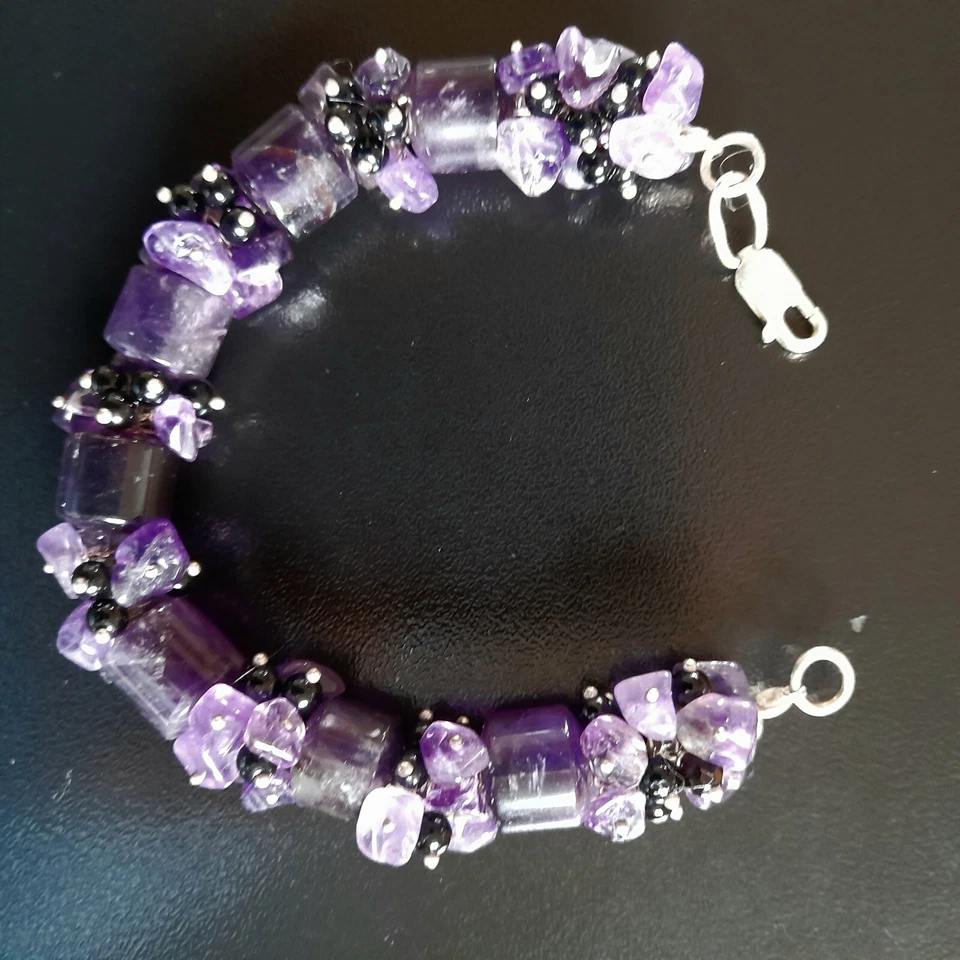 BRACCIALE DONNA CILINDRI DI AMETISTA E ARGENTO, ZODIACO PESCI - Immagine 4 di 4