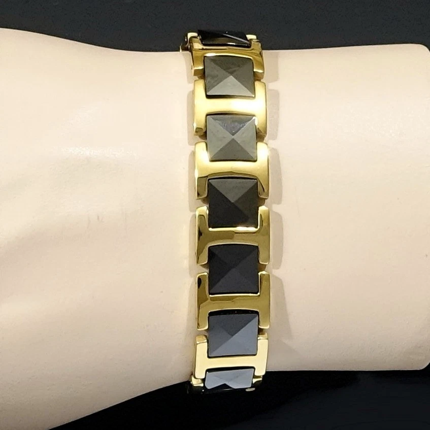 Starkes Bio Magnetisch Wolfram Arthritis CTS RSI Schwarz & 24K Vergoldet Armband - Bild 4 von 4