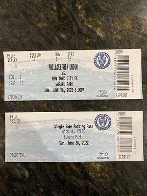 Philadelphia Union vs NYCFC Ticket Stub & Parking 6/26/2022 MLS