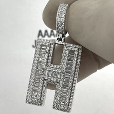 925 Solid Sterling silver initial letter Baguette   H   Pendant