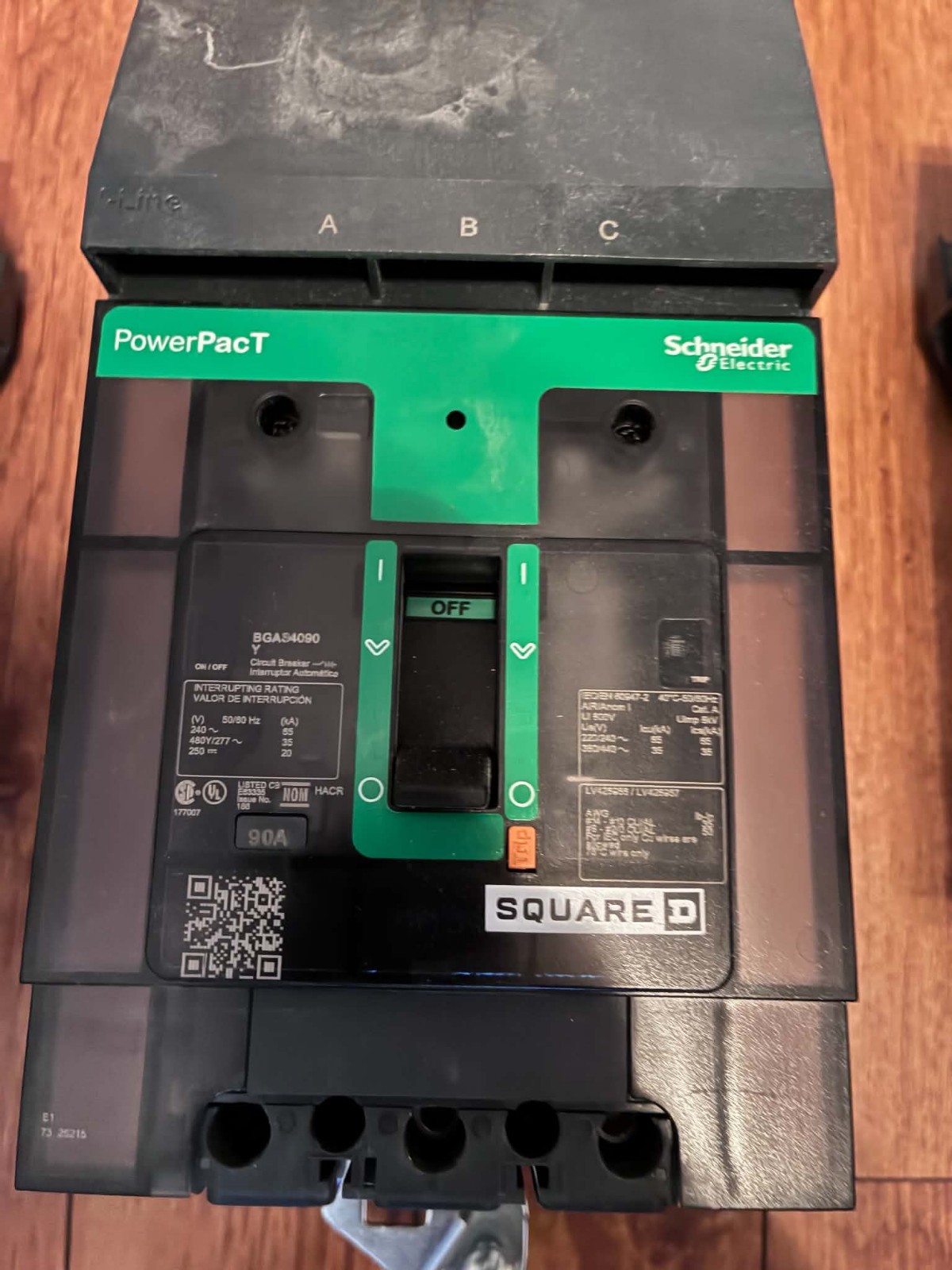 Square D BGA34090Y 90 Amp 3 Pole 35KA@480/277V PowerPact I-Line Circuit Breaker