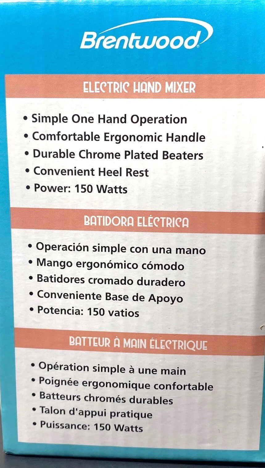 Brentwood HM-48BL Lightweight 5-Speed Electric Hand Mixer, Cake Mixer, Blue Nib