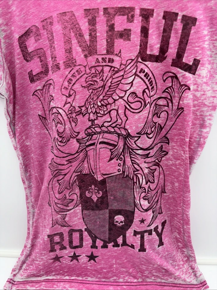 Camiseta Sinful By Affliction Pink Love And Pride 1973 MMA Grunge Biker Y2K Foto 4 de 4