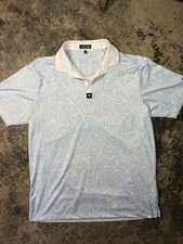 Bad Birdie Men's Light Blue Floral Polo Shirt Short Sleeve Button Logo Size L