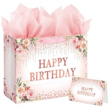 13" Happy Birthday Gift Bag with Tissue Paper and Card for Girls Kids Party