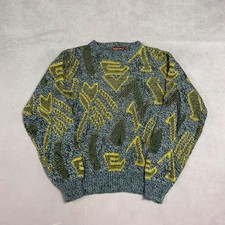 Vintage Knitted Jumper Abstract Patterned Grandad Knit Sweater Men's L