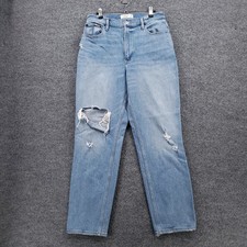 Abercrombie Fitch 90s Straight Ultra High Rise Jeans Women 10 30 Blue Distressed
