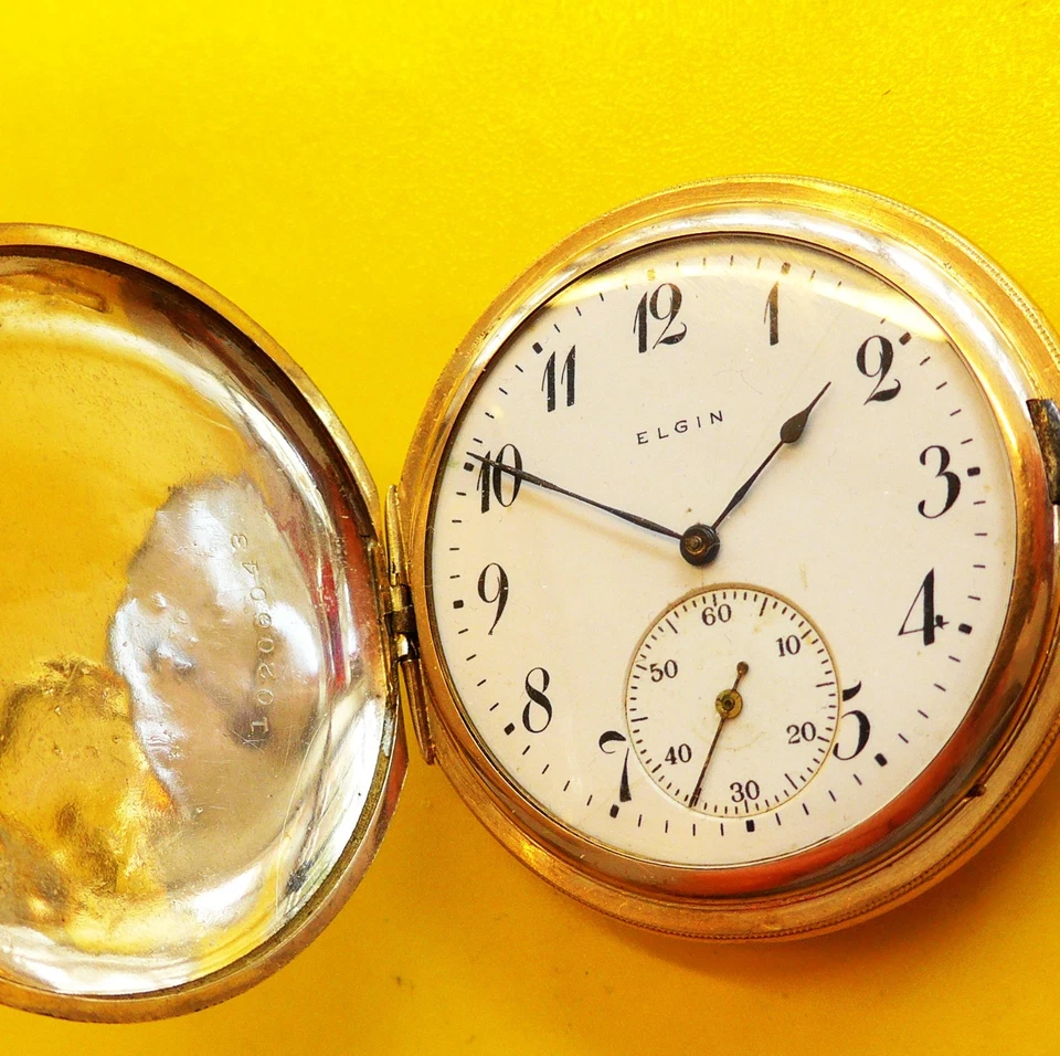 Sprungdeckel TASCHENUHR, vergoldet-"ELGIN", Cal. 310 (?), funktioniert, ca. 1910 - Bild 4 von 4