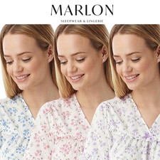 Marlon Ladies Short Sleeve Floral Nightdress V Neck Button Nightie