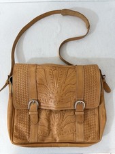 Vintage Tooled Leather Multi-Compartment Lapt...