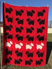 Vintage VUTEKS Yugoslavia Crown Crafts Reversible Blanket Scottish Terrier 60x80