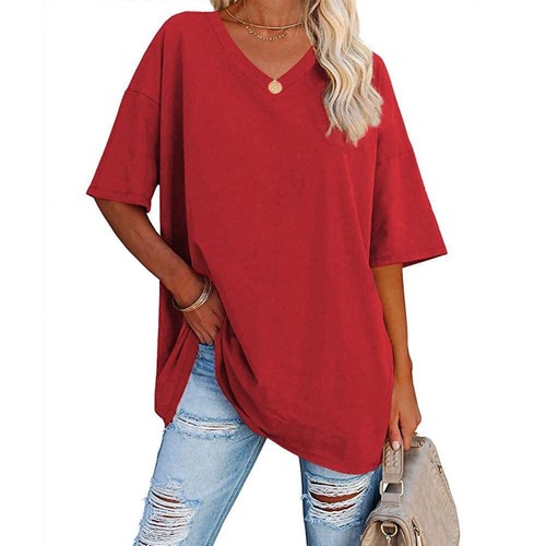 UK Womens V Neck Blouse Summer Casual Baggy Loose T Shirt Tee Tops Tee Plus Size - Picture 24 of 40
