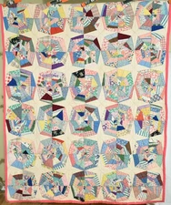 GORGEOUS Spider Web / Stars Antique Quilt ~Vintage Novelty Prints!