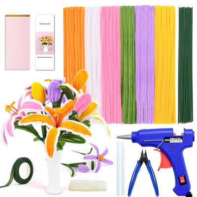 330Pcs Pipe Cleaner Craft Kit for DIY Flowers - 6 Colors & Instructions Included