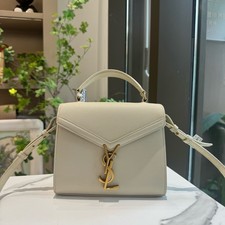 Yves Saint Laurent Cassandra Mini White Leather Gold Hardware Shoulder Bag AUTH