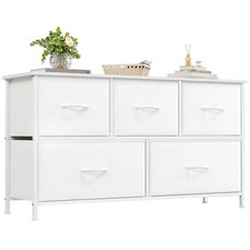 Somdot Chest of Drawers with 5 30D x 100W x 55H cm (5 Drawers), White Leather 