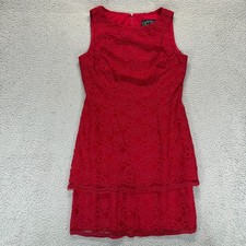 Alex Evenings Red Sz 8P Petite Lace Layered Lined Sleeveless Formal Party Dress