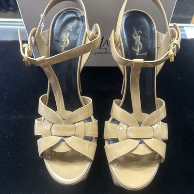 Saint Laurent Patent Leather Tribute Platform Heeled Sandals Nude Size 41 (10)