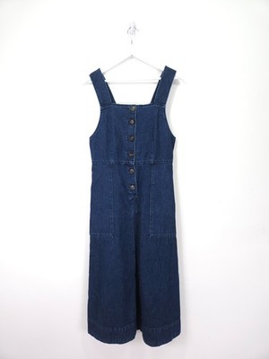 Toast Kleid Größe 8 Marineblau Indigo Denim Schürze Midi Knopfleiste Taschen Baumwolle