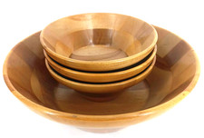 Vtg Large Wooden Bowl Set with 3 Small Bowls MCM See Photos Salad Dessert